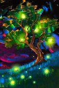 Colorful Abstract Tree Art Print, Vibrant Nature Inspired Wall Decor, Unique Luminescent Tree Painting for Home