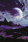 Fantasy Space Art Print, Purple Nebula Sky, Alien Landscape Poster, Cosmic Wall Decor, Large Planet Illustration