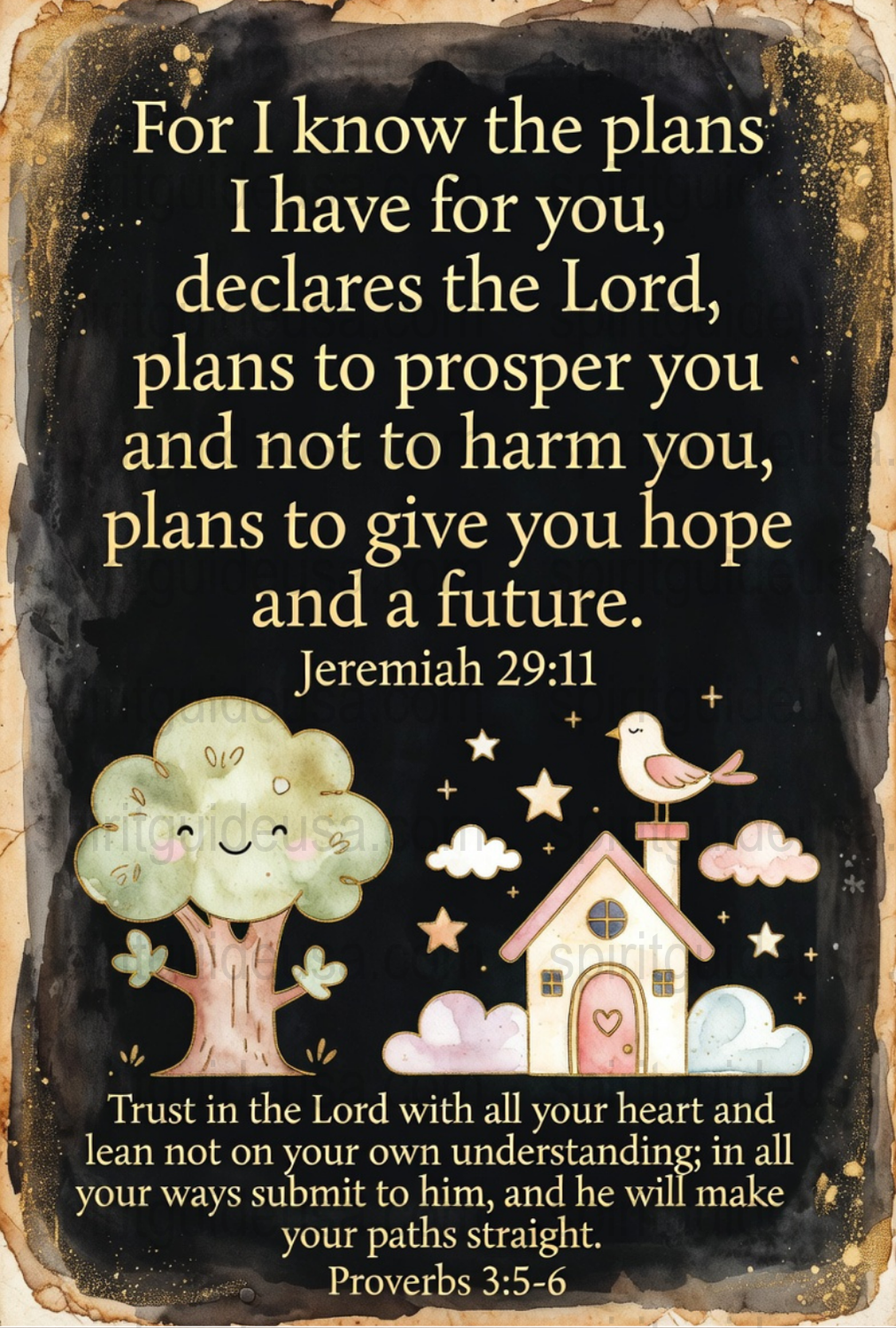 Jeremiah 29:11 Inspirational Bible Verse Art Print, Christian Wall Decor, Religious Scripture Poster with Tree and Birds