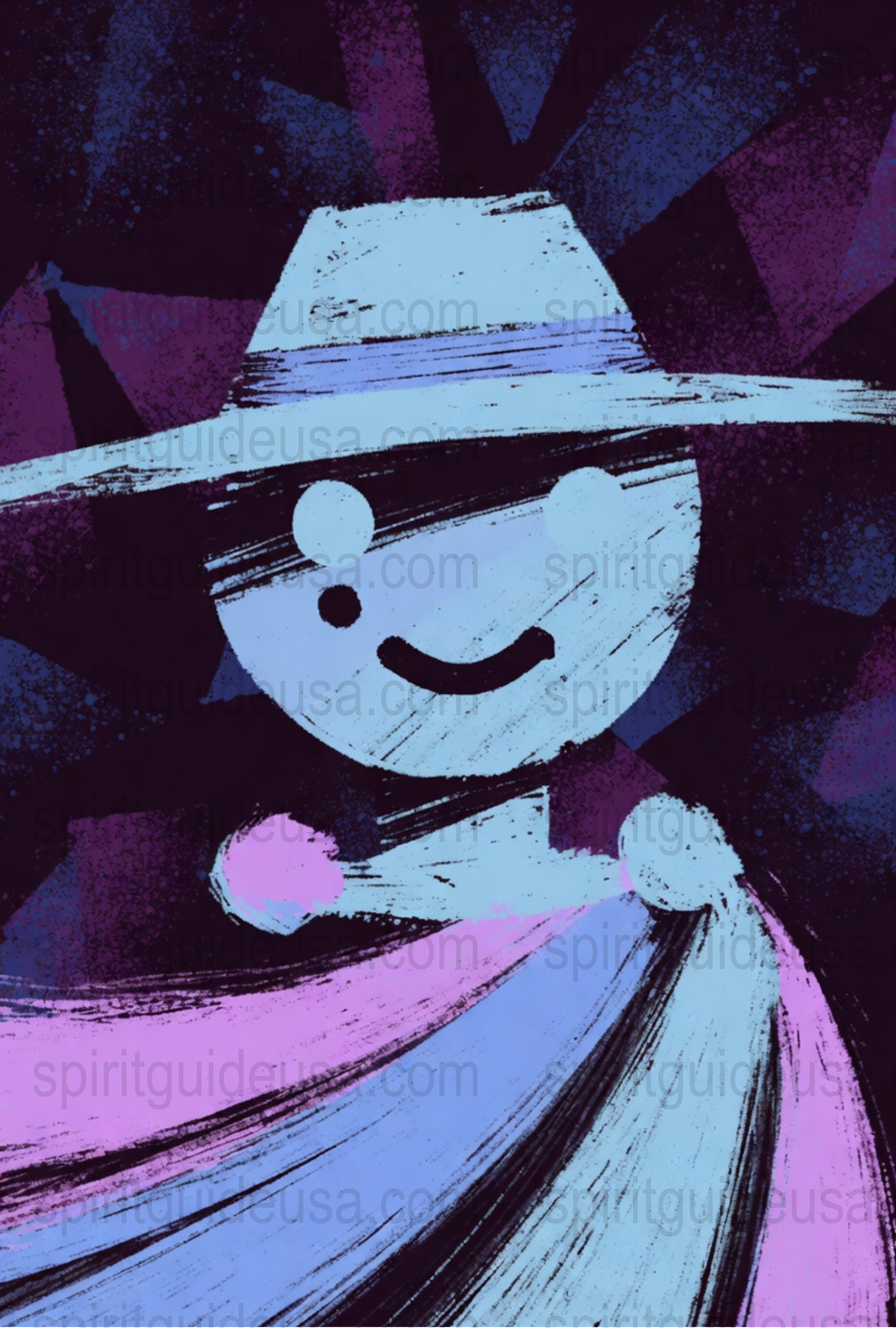 Mysterious Purple Spirit Guide Art Print, Whimsical Character Illustration, Unique Wall Decor, Colorful Artwork