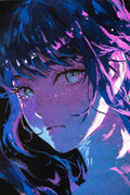 Anime Art Print, Vibrant Blue and Pink Girl Portrait, Manga Style Wall Decor, Fantasy Poster, Unique Gift Idea for Anime Lovers