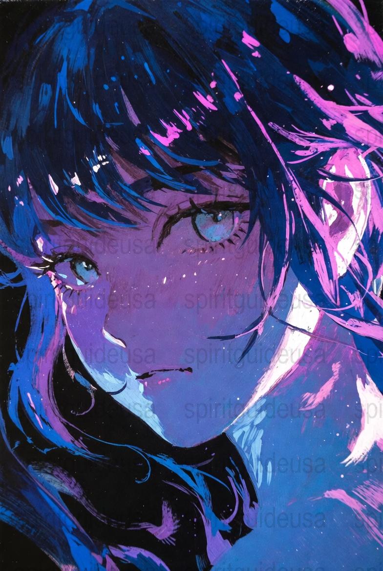 Anime Art Print, Vibrant Blue and Pink Girl Portrait, Manga Style Wall Decor, Fantasy Poster, Unique Gift Idea for Anime Lovers