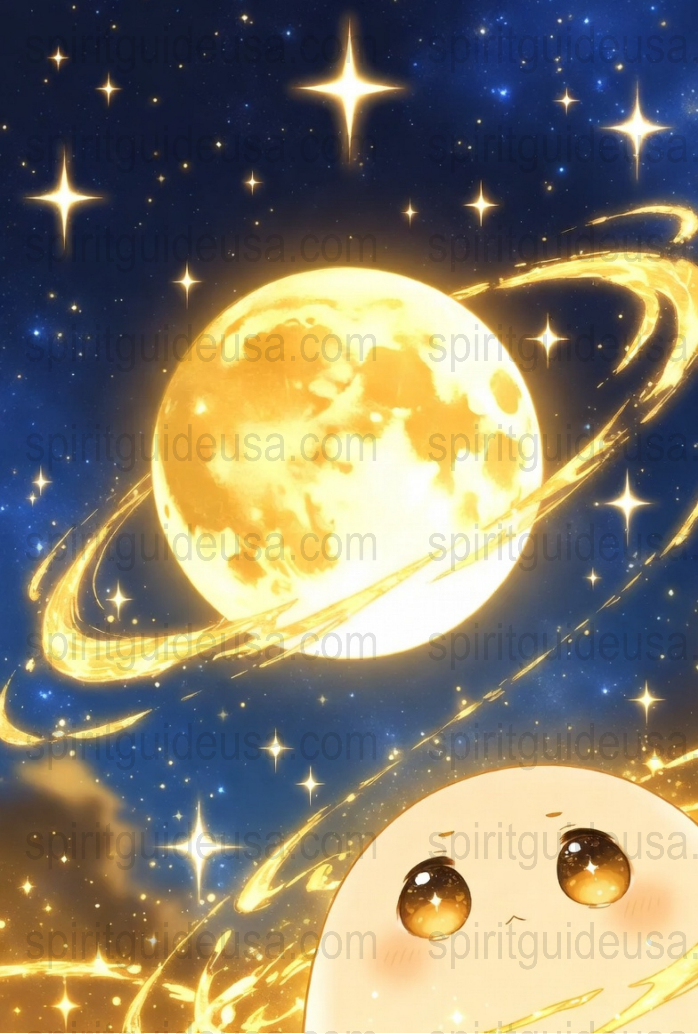 Celestial Art Print, Golden Planets and Stars, Vibrant Space Poster, Astronomy Wall Decor, Cosmic Artwork for Bedroom or Office