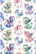 Cute Unicorn and Dragon Fabric, Cartoon Mythical Creatures, Colorful Fantasy Print, Children's Fabric Design, Crafting and Quilting Material
