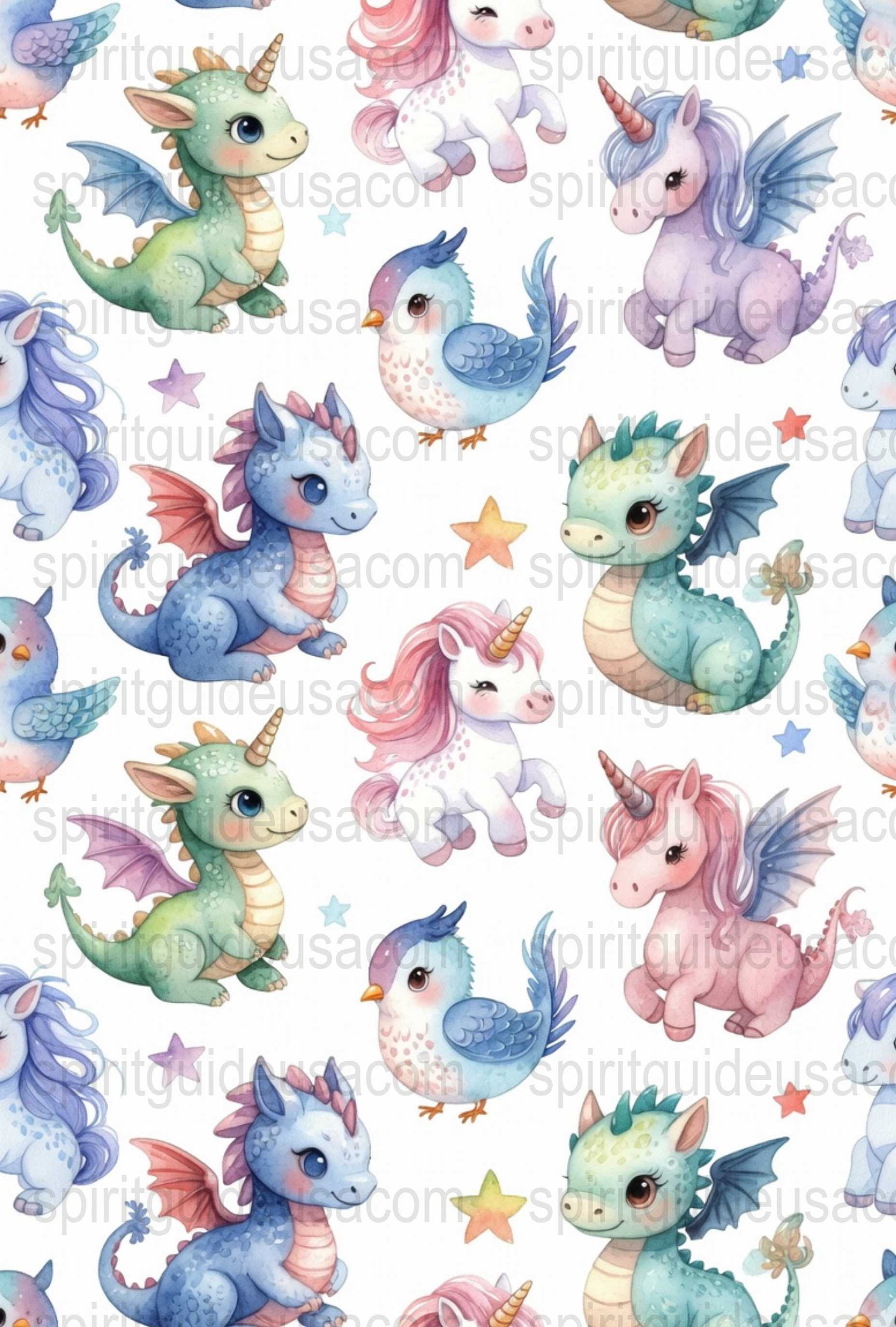 Cute Unicorn and Dragon Fabric, Cartoon Mythical Creatures, Colorful Fantasy Print, Children's Fabric Design, Crafting and Quilting Material