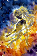 Abstract Female Figure Watercolor Painting, Golden Accents, Celestial Nightsky, Cosmic Wall Art, Mystical Decor, Unique Home Decoration
