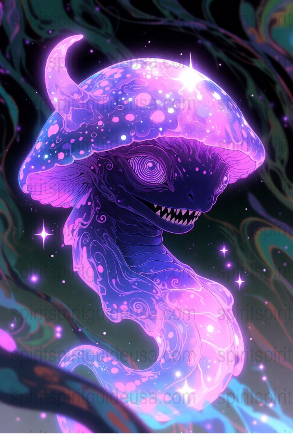 Psychedelic Jellyfish Art Print, Colorful Cosmic Ocean Creature, Fantasy Wall Decor, Unique Alien Sea Life Illustration