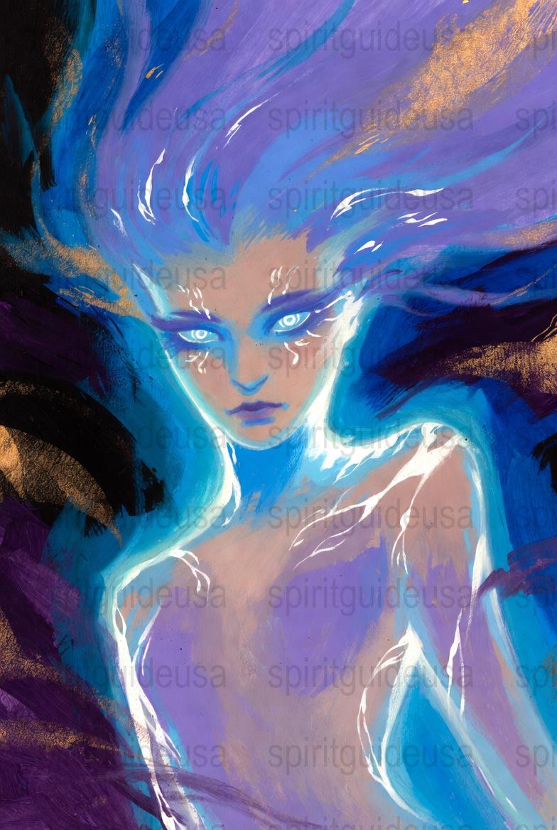 Mystical Blue Spirit Guide Art Print, Visionary Energy Being, Spiritual Wall Decor, Cosmic Fantasy Painting, Psychedelic Artwork