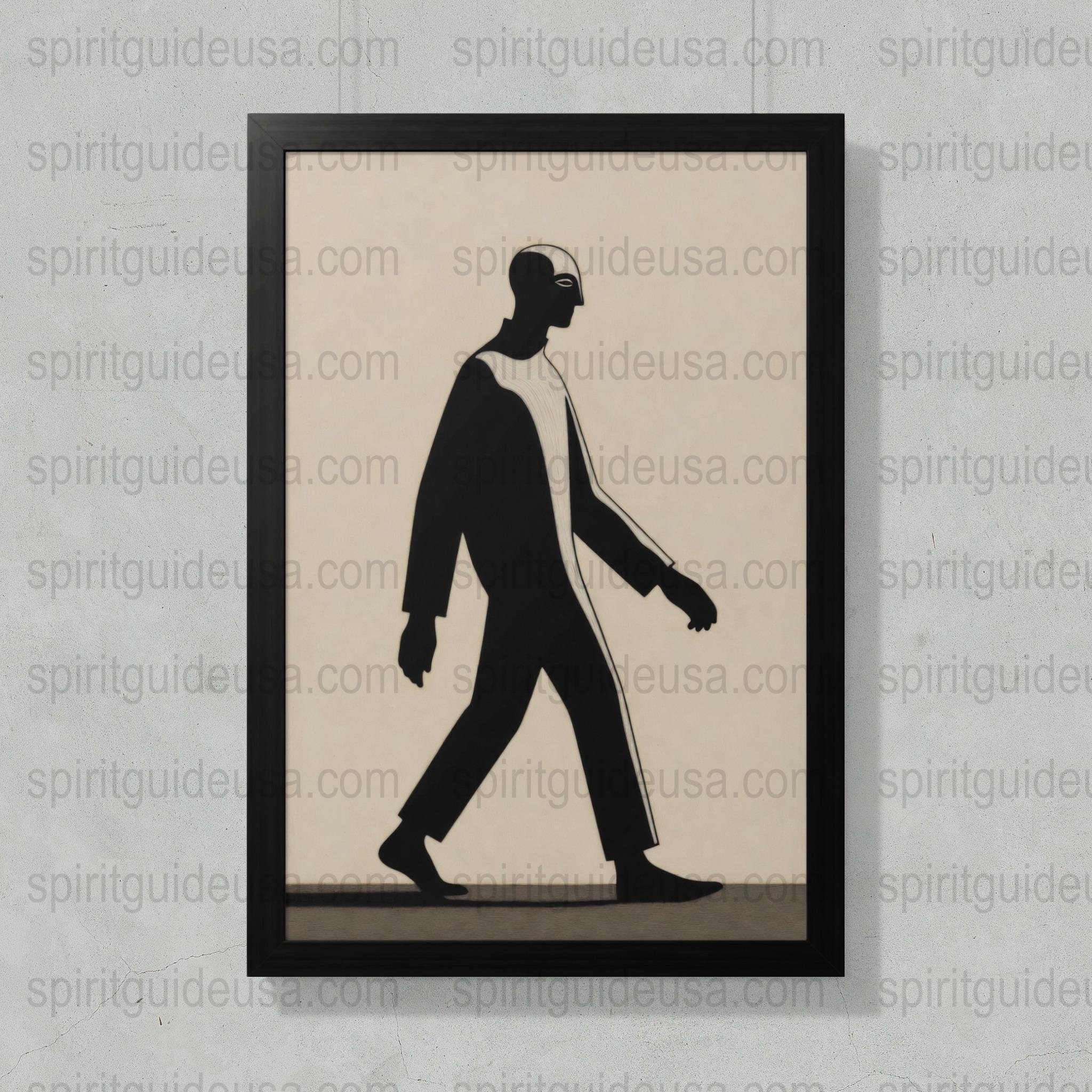 Modern Minimalist Black Silhouette Art, Abstract Walking Man Poster, Framed Wall Art for Home Decor