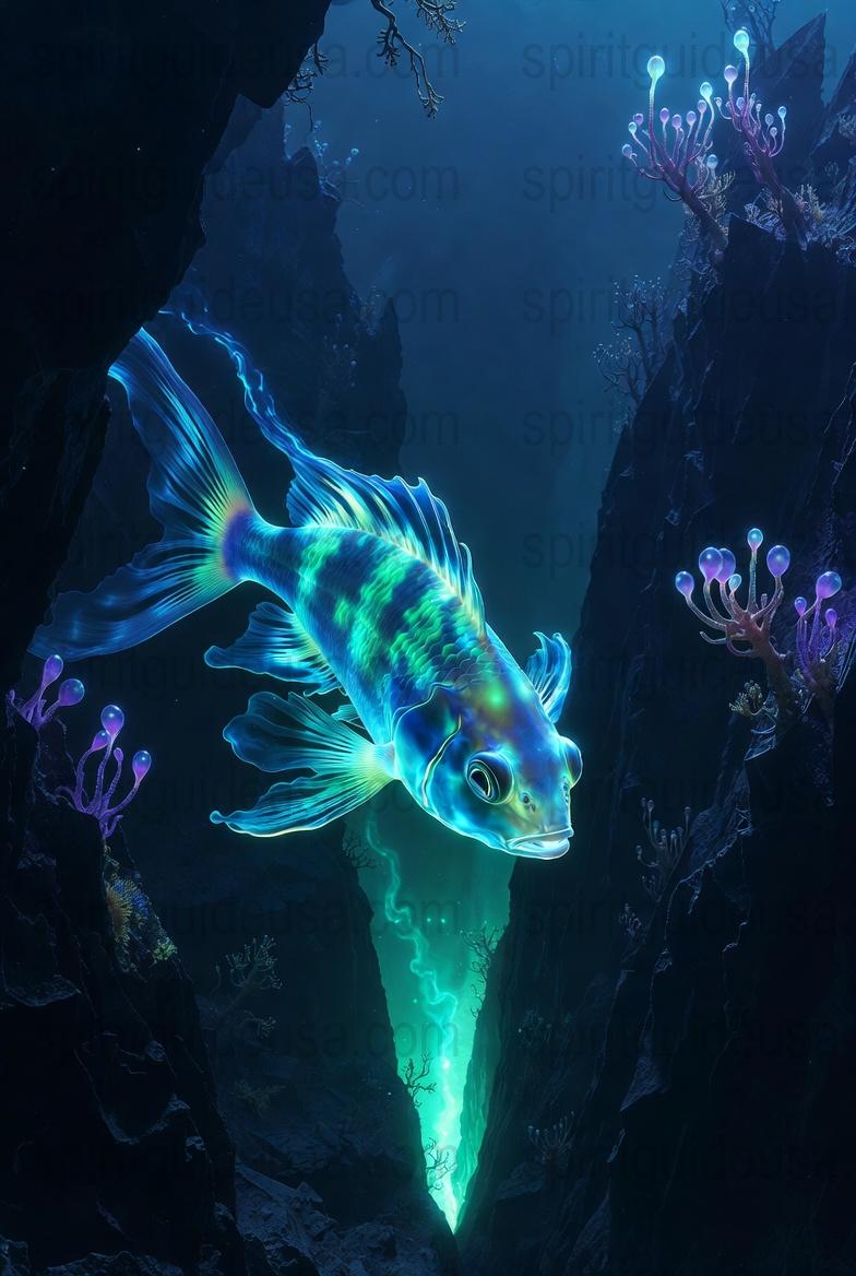 Luminous Fish Art Print, Neon Blue Glow Ocean Life, Underwater Fish Wall Decor, Sea Creature Poster, Marine Biology, Unique Home Art