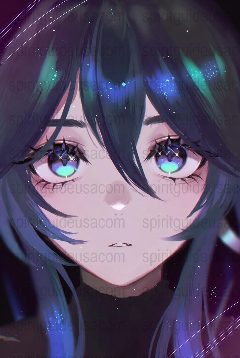 Anime Girl Art Print, Blue Hair, Starry Eyes, Fantasy Wall Decor, Manga Poster, Unique Vibrant Home Decoration