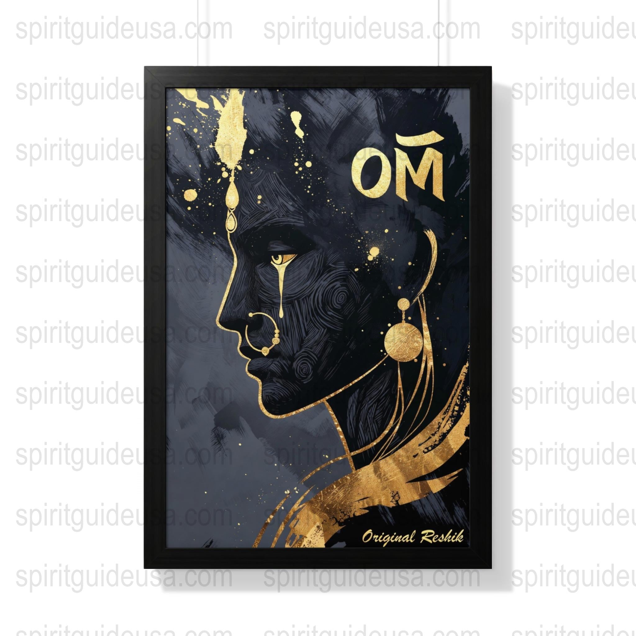 Spiritual Om Symbol Art Print, Gold and Black Meditation Wall Decor, Yoga Studio Artwork, Zen Home Decoration, Hindu Culture Inspired Poster