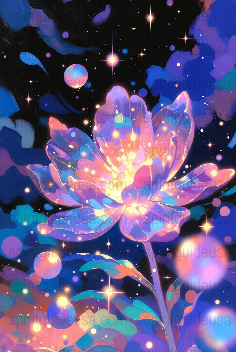Vibrant Cosmic Flower Art Print, Galaxy Floral Wall Decor, Space Themed Home Decoration, Starry Night Poster, Mystical Artwork