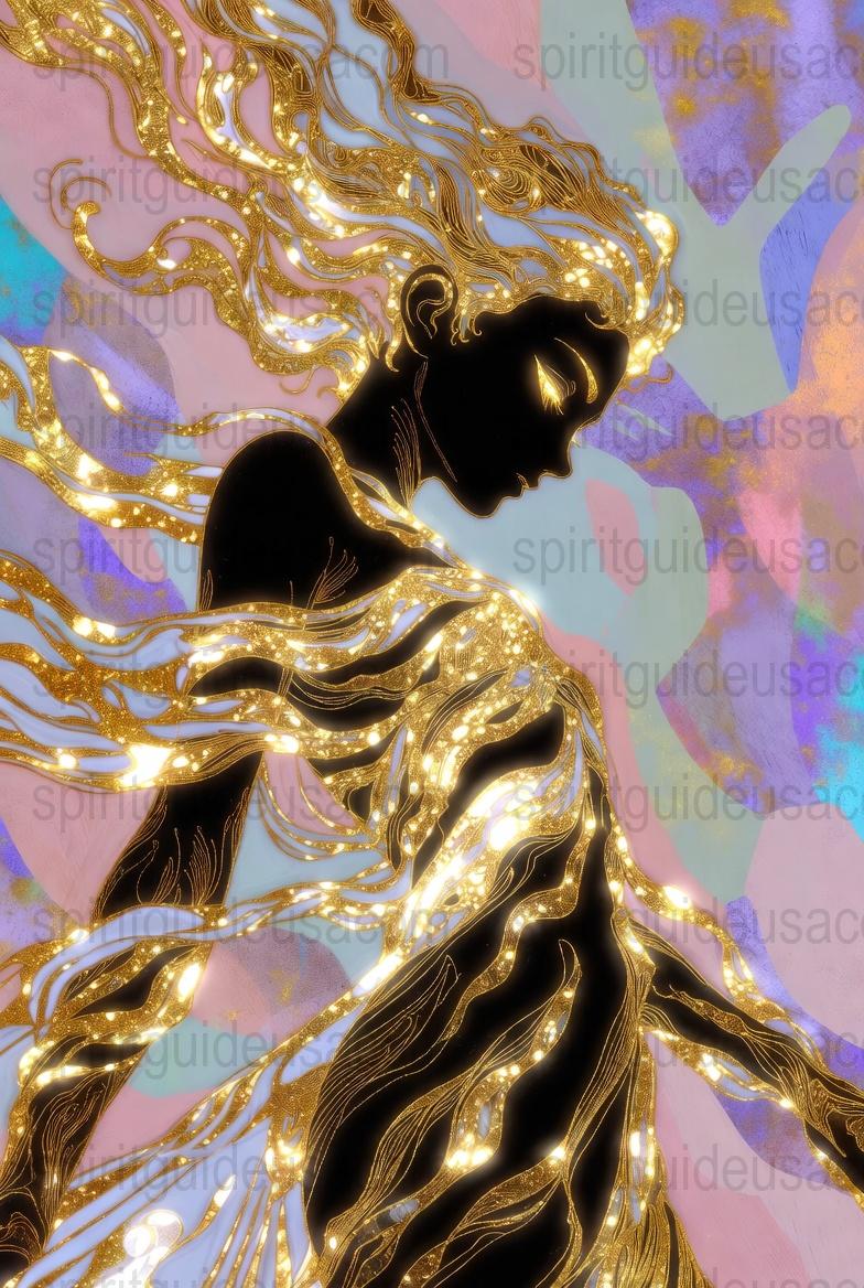 Golden Goddess Art Print, Abstract Female Figure, Celestial Wall Decor, Mystical Ethereal Poster