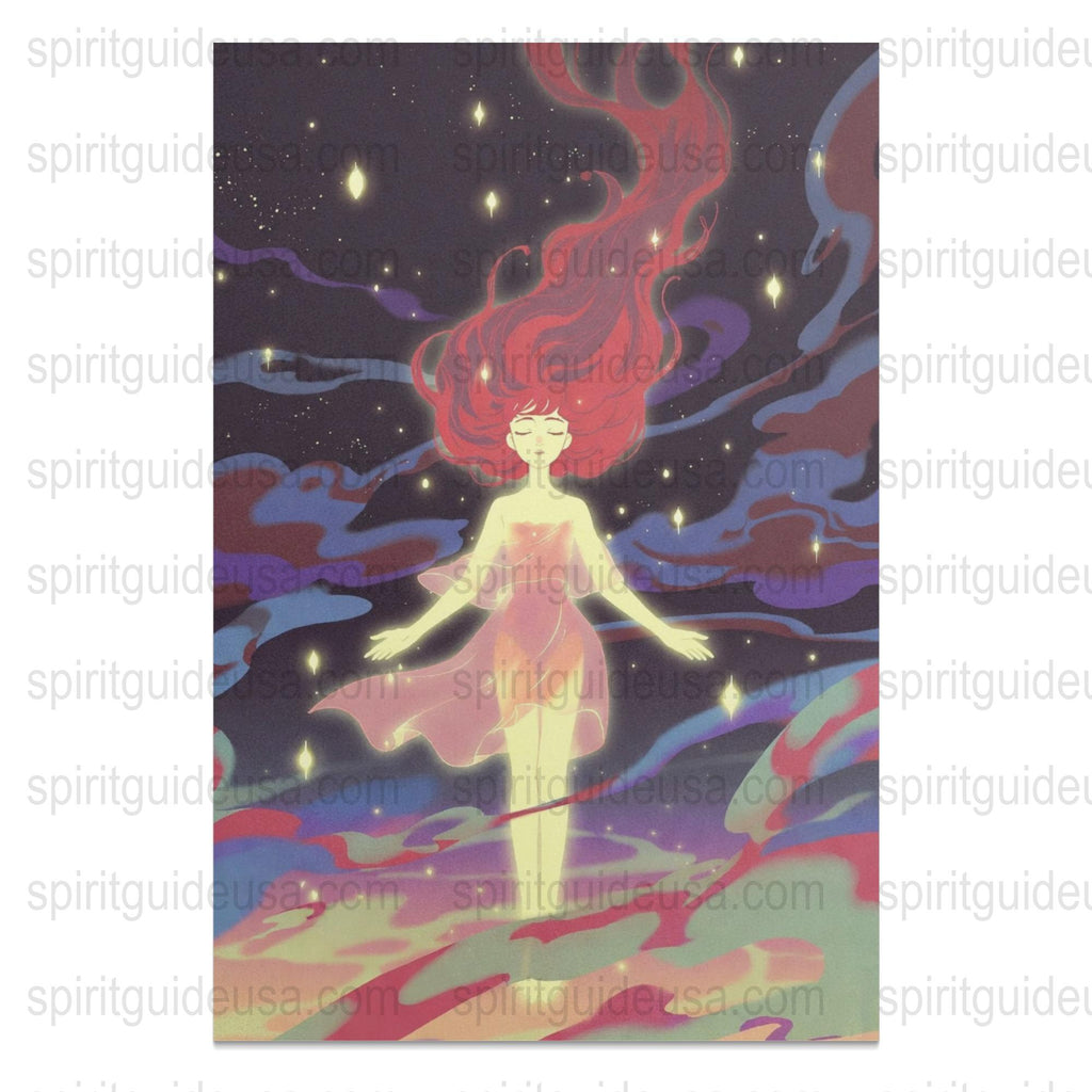 Mystical Cosmic Art Print, Vibrant Space Goddess Illustration, Celestial Decor, Fantasy Wall Art, Ethereal Female Figure Poster