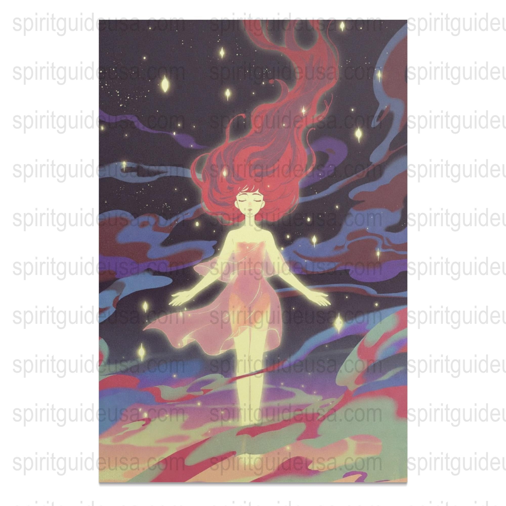 Mystical Cosmic Art Print, Vibrant Space Goddess Illustration, Celestial Decor, Fantasy Wall Art, Ethereal Female Figure Poster