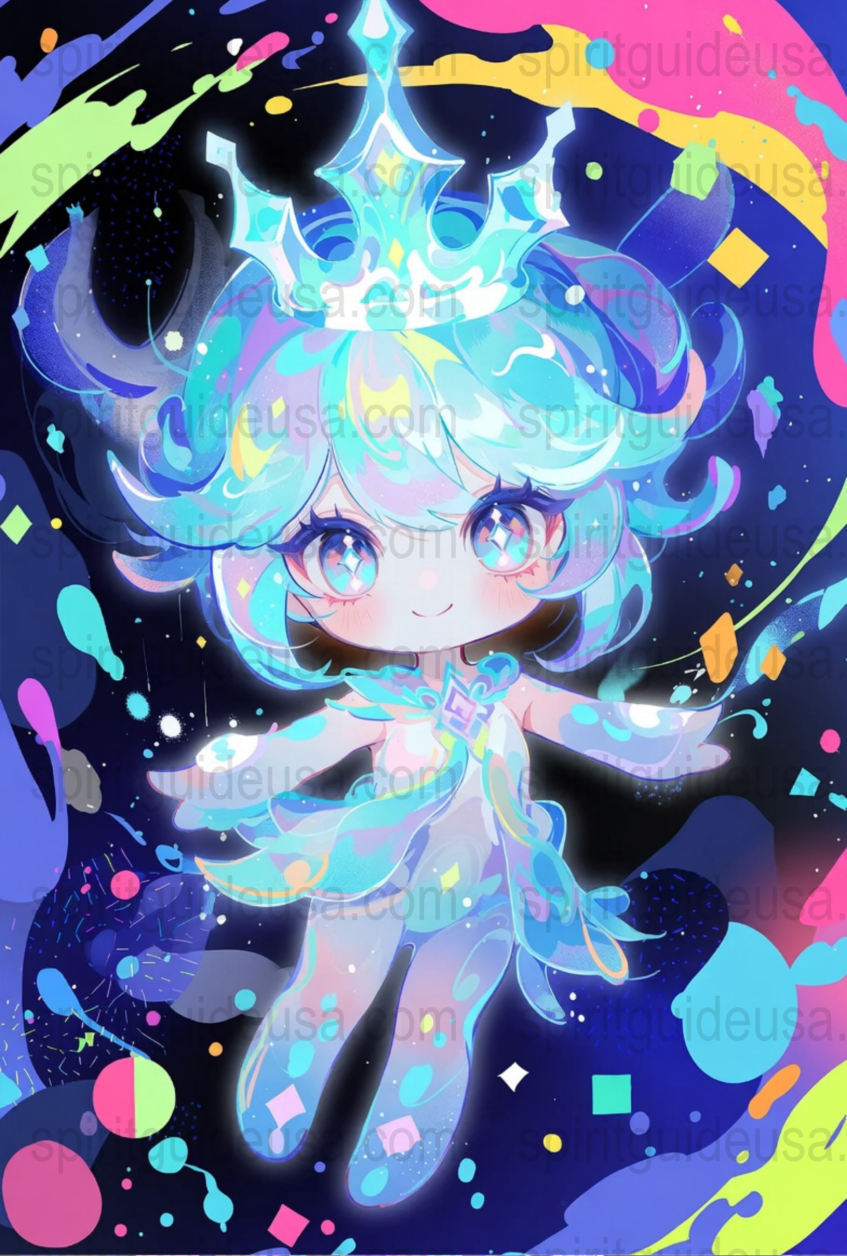 Colorful Anime Art Print, Vibrant Cosmic Princess Poster, Fantasy Wall Decor, Manga Style Illustration