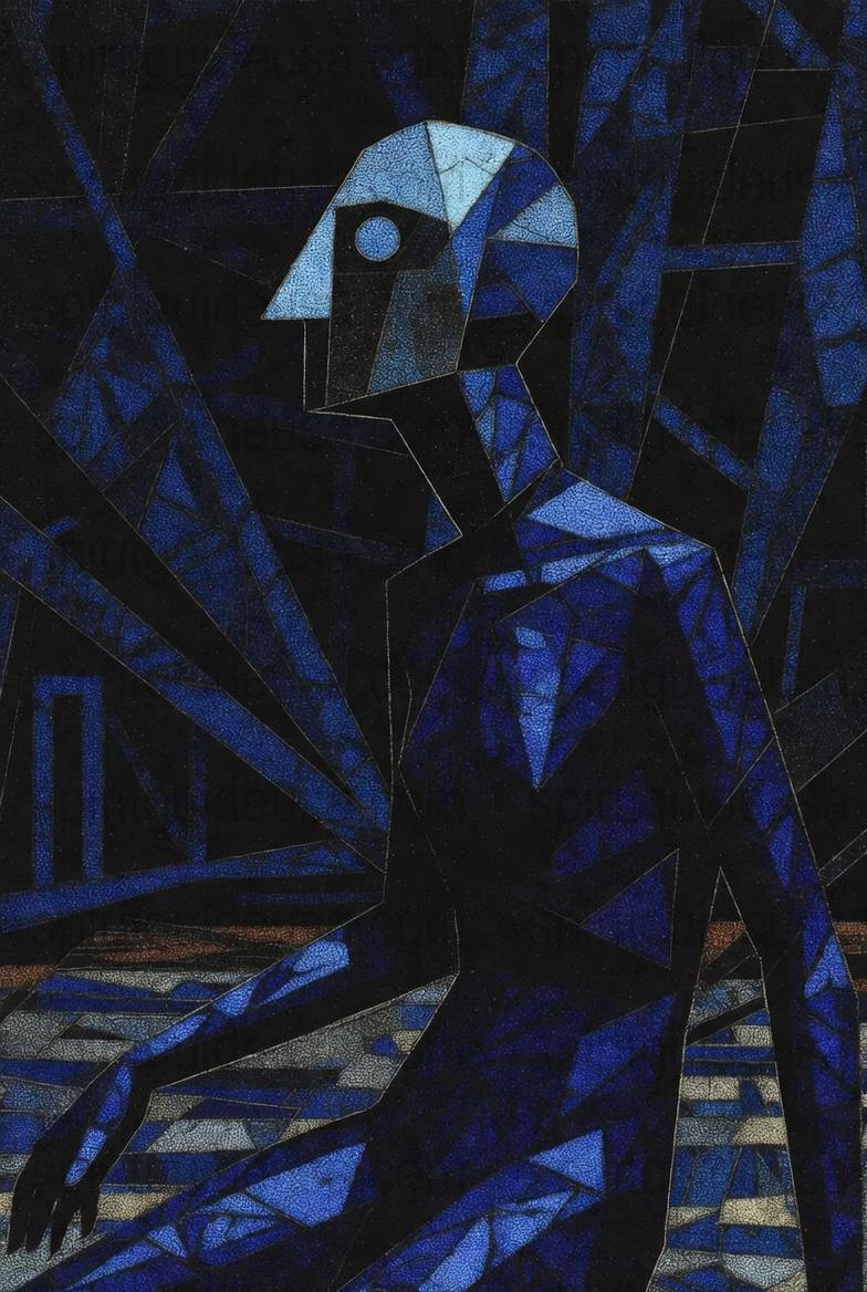 Abstract Blue Geometric Art Print, Modern Cubist Style Wall Decor, Contemporary Artwork for Home Decoration