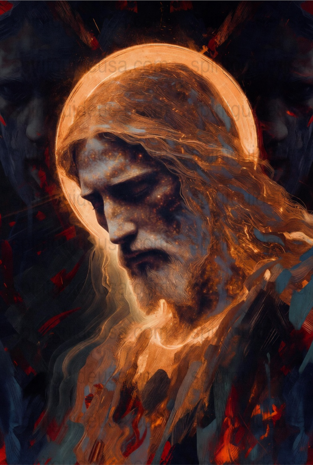 Religious Art Print Jesus Christ with Halo Mystical Abstract Christian Wall Decor