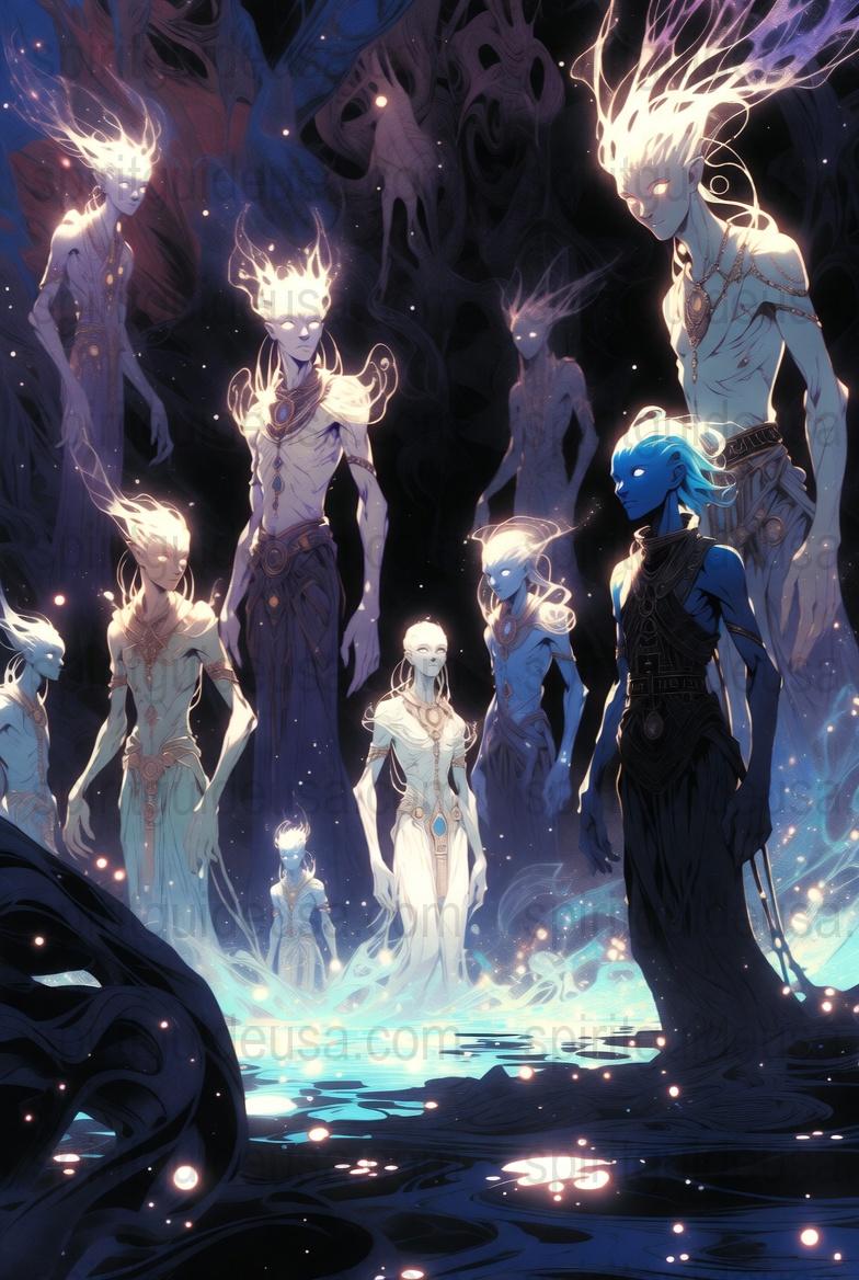 Mystical Blue Spirits Art Print, Fantasy Forest Glow, Ethereal Ghosts Poster, Unique Wall Decor for Home