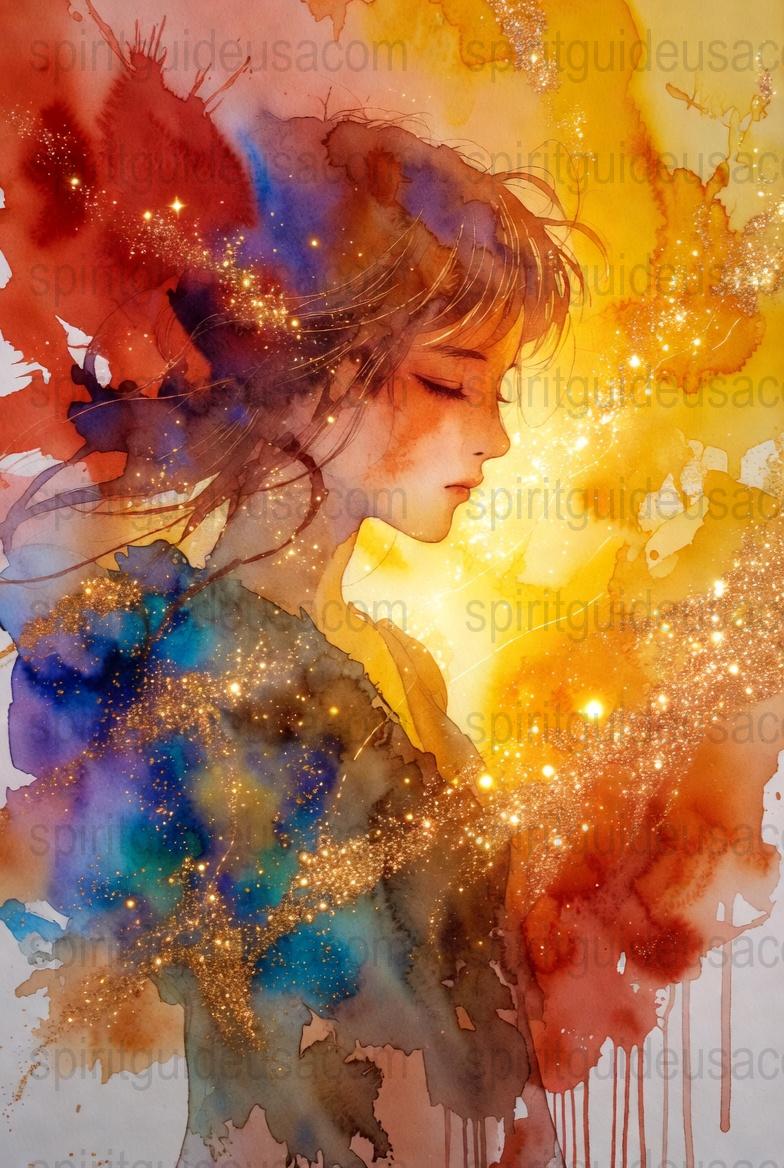 Ethereal Woman Watercolor Painting, Abstract Art Print, Fantasy Wall Decor, Celestial Artwork, Dreamy Portrait, Gift for Her, Magical