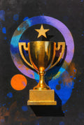 Golden Trophy with Star Graphic on Colorful Abstract Art Background Print