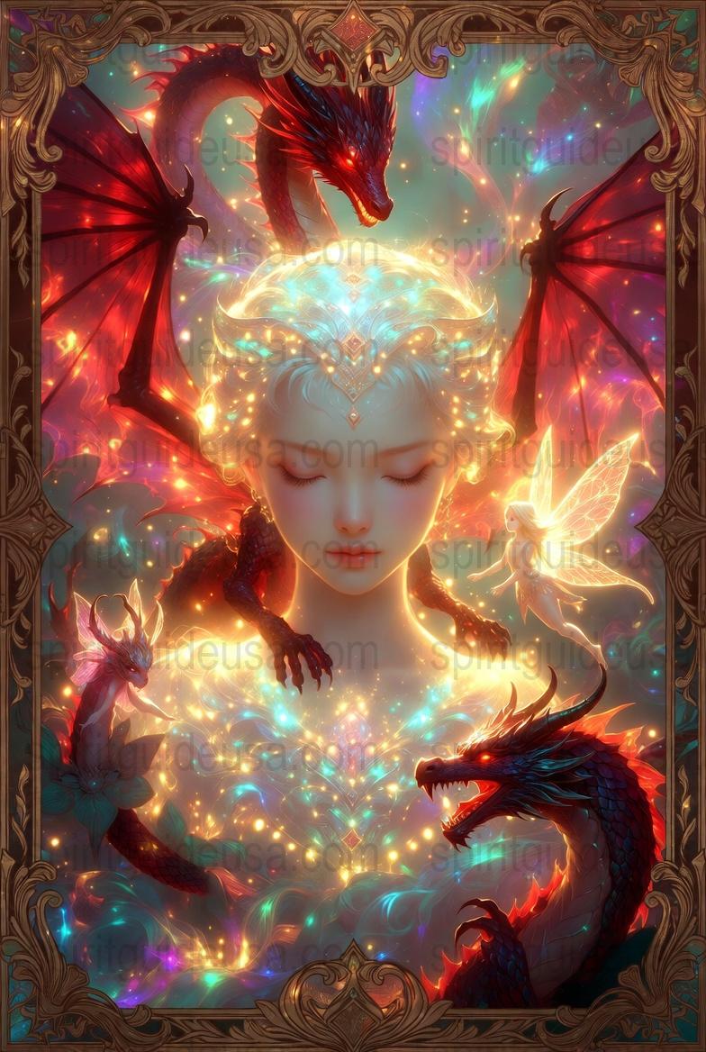 Fantasy Art Print, Mythical Creatures, Dragons and Fairy, Mystical Decor, Vibrant Wall Art, Enchanted Forest Theme, Magical Poster