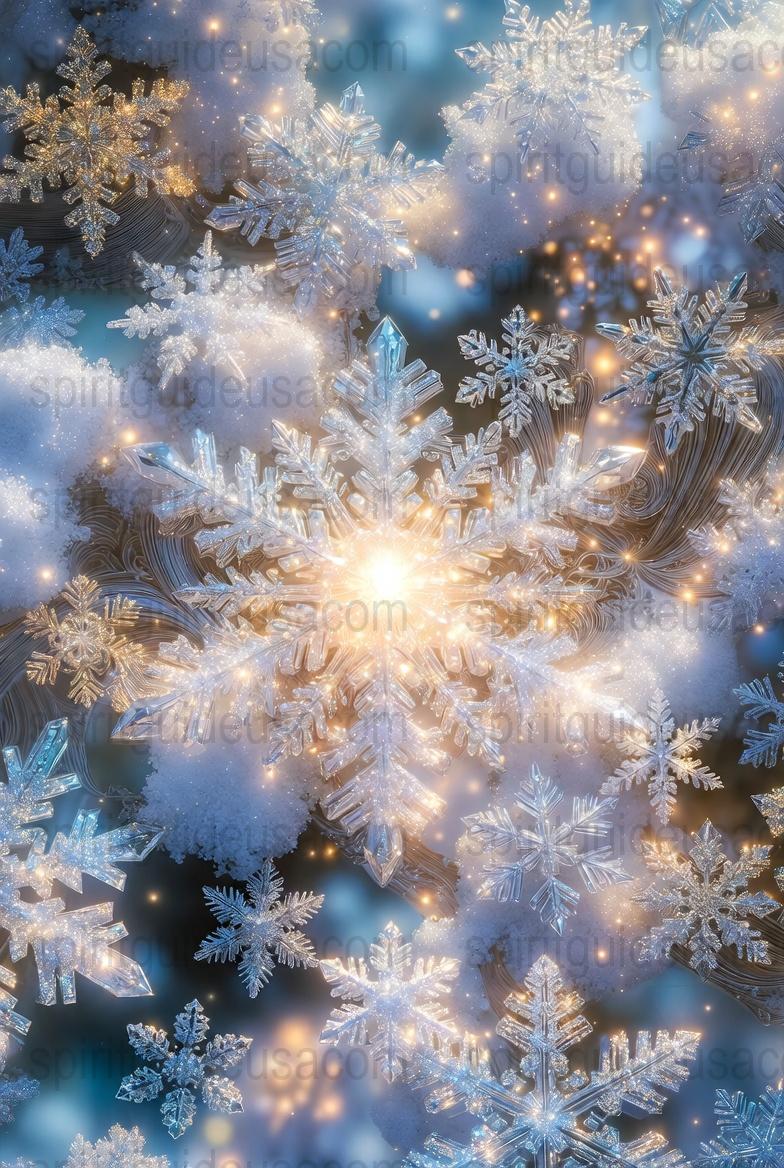 Winter Magic Snowflake Wall Art, Blue White Sparkling Ice Photography Poster, Festive Home Decor