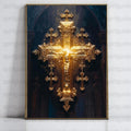 Ornate Golden Cross Wall Art, Religious Gold Crucifix, Spiritual Christian Decor, Luxurious Home Decoration, Elegant Church Artwork