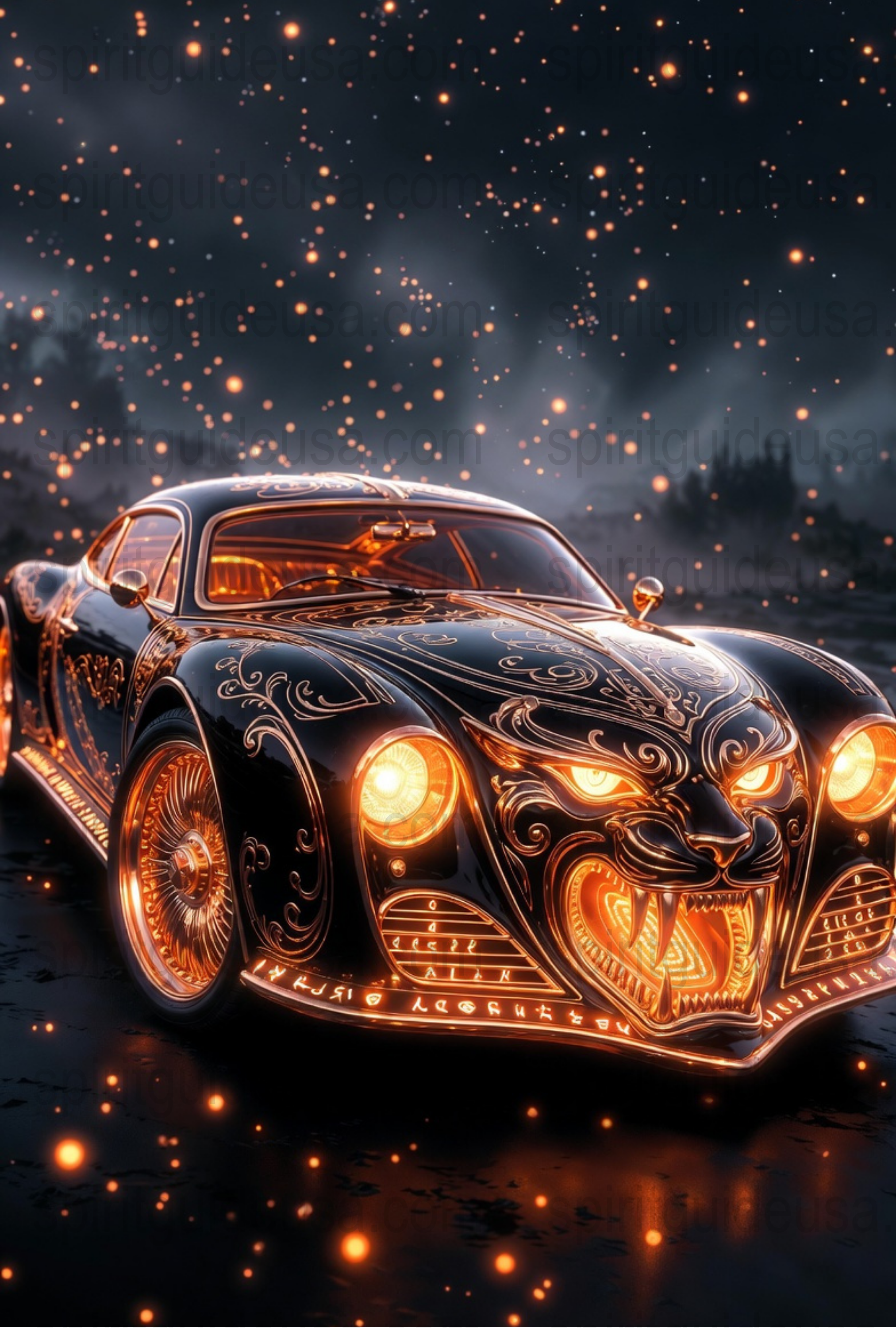 Vintage Car Art Poster, Classic Vehicle, Illuminated Design, Automotive Decor, Collector's Print, Unique Gift Idea