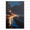 Urban Night Scene Canvas Print, Cityscape Wall Art, Rainy Street Lights Reflection Home Decor
