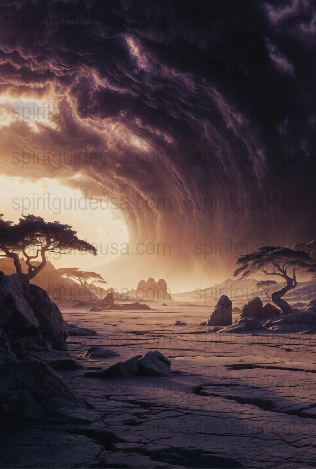 Dramatic Landscape Poster, Fantasy Nature Art, Purple Sky, Twisted Trees, Surreal Home Decor Wall Art