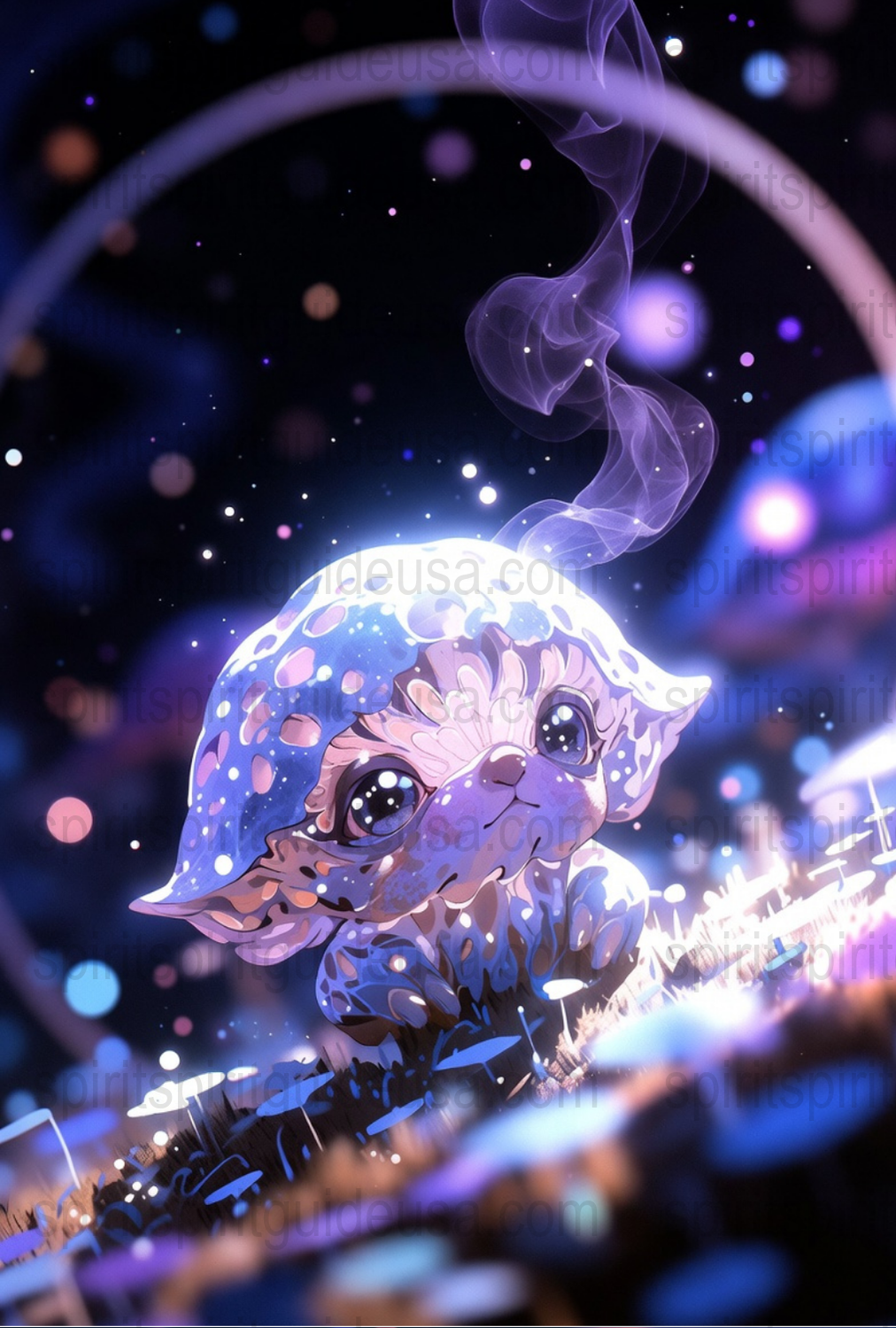 Mystical Blue Creature Art Print, Fantasy Alien Pet Poster, Starry Night Sky, Home Decor Wall Art