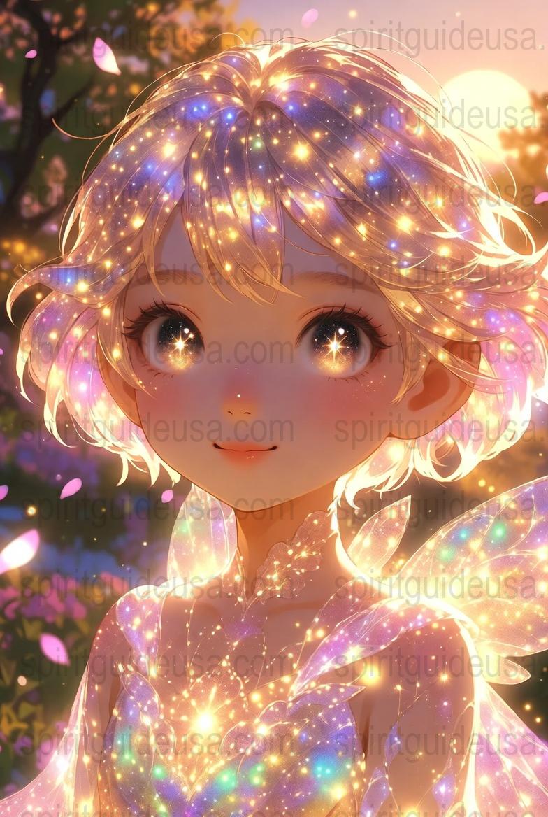 Anime Fairy Art Print, Magical Sparkling Lights, Fantasy Wall Decor, Enchanted Forest Poster, Bedroom Decoration, Gift Idea for Anime Fans