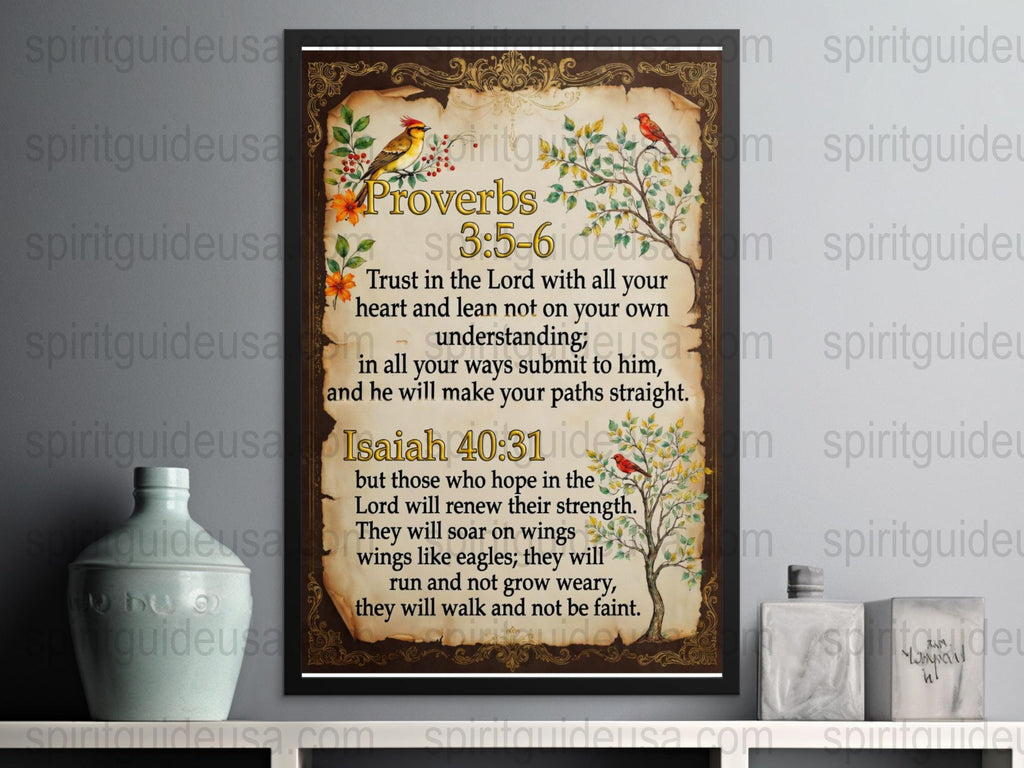 Vintage Bible Verses Wall Art, Proverbs and Isaiah Scripture, Religious Home Decor, Christian Inspirational Quote Poster