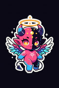 Cute Angel Demon Hybrid Sticker, Fantasy Creature, Pink Blue Vinyl Decal, Waterproof Laptop Decal, Kawaii Art, Gift for Fantasy Lovers