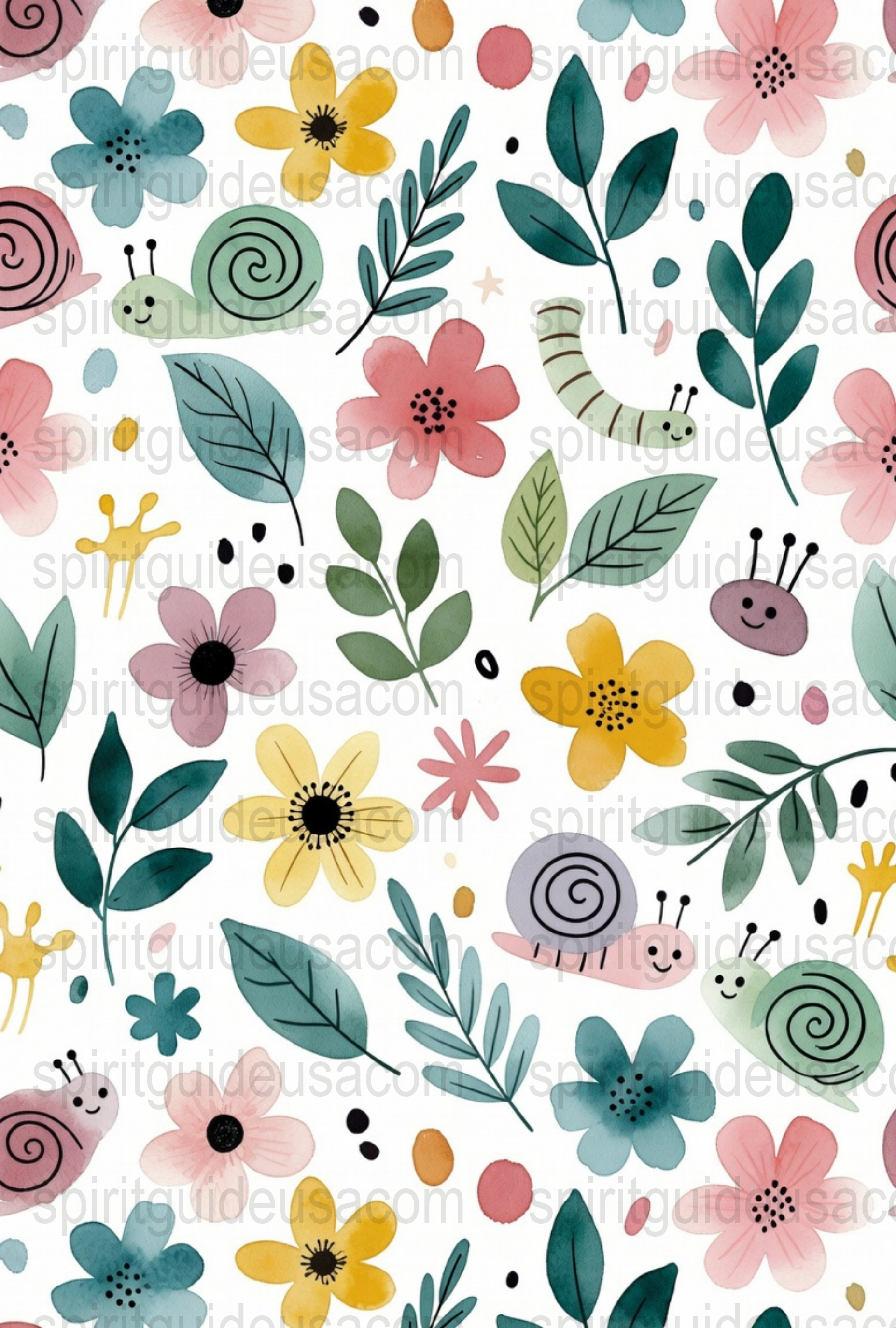 Floral and Insect Pattern Fabric, Cute Snails and Flowers, Craft Supplies, Quilting Cotton Material, Artistic Sewing Projects, Yard or Meter