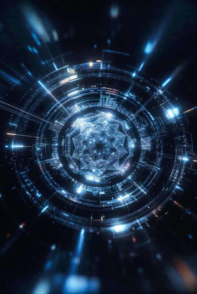 Futuristic Blue Cyber Tunnel Wall Art, Abstract Sci-Fi Poster, Digital Fractal Print, Home Decor, Office Artwork, Modern Space Design