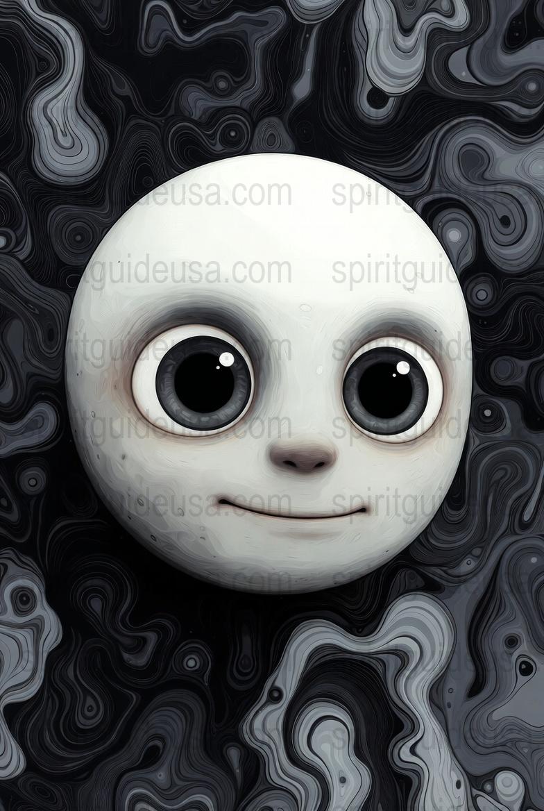 Cute Fantasy Creature Art Print, Black and White Swirling Abstract Background Wall Decor