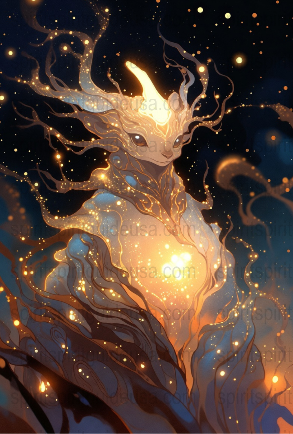 Enchanted Forest Spirit Art Print, Magical Tree Being, Fantasy Wall Decor, Mystical Nature Illustration, Glowing Artwork Gift