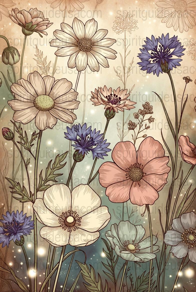 Vintage Floral Art Print, Botanical Illustration Poster, Colorful Wildflowers Home Decor, Nature Inspired Wall Hanging, Bedroom Artwork