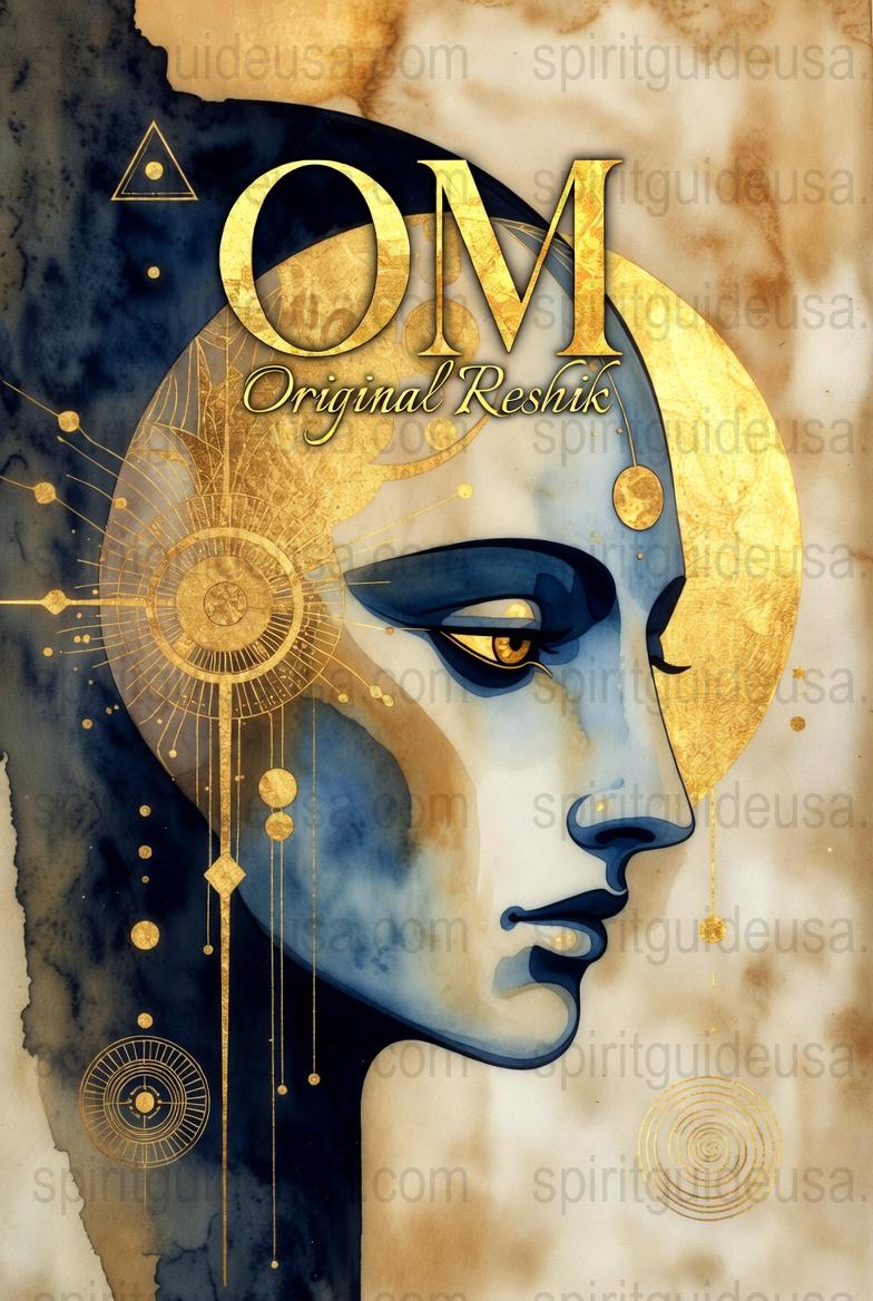 Spiritual Om Art Print, Blue and Gold Yoga Wall Decor, Meditation Room Watercolor Painting, Mystical Eastern Artwork