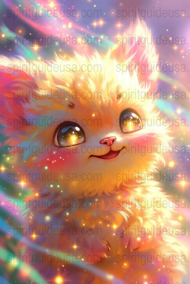 Whimsical Orange Cat Art Print, Sparkling Eyes Fantasy Kitten Poster, Colorful Digital Wall Decor for Nursery or Home