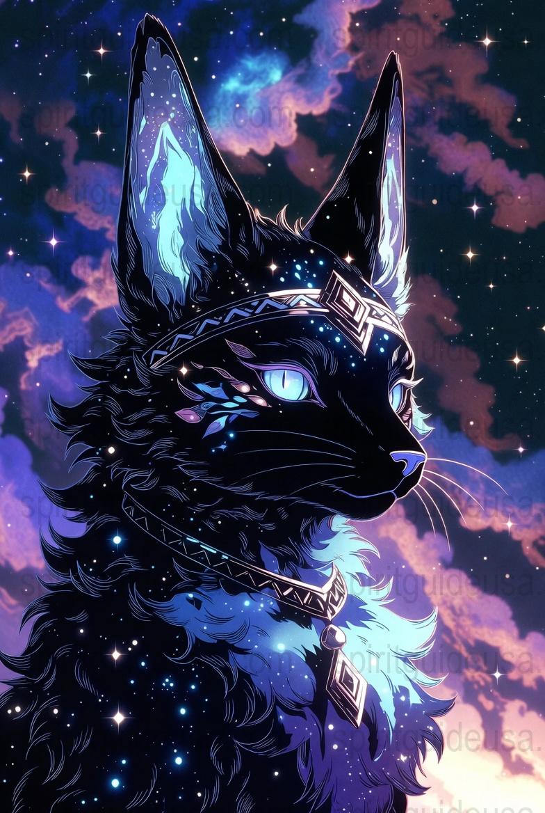 Cosmic Cat Art Print, Starry Night Sky, Mystical Space Feline, Fantasy Wall Decor, Celestial Animal Poster, Unique Home Decoration