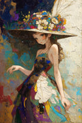 Vibrant Floral Hat Girl Canvas Print, Colorful Abstract Art, Modern Wall Decor, Unique Home Decoration, Gift Idea