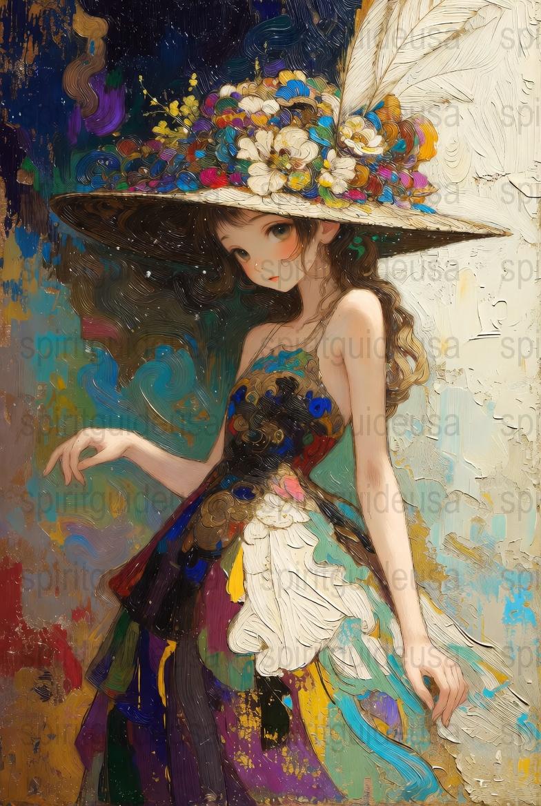 Vibrant Floral Hat Girl Canvas Print, Colorful Abstract Art, Modern Wall Decor, Unique Home Decoration, Gift Idea