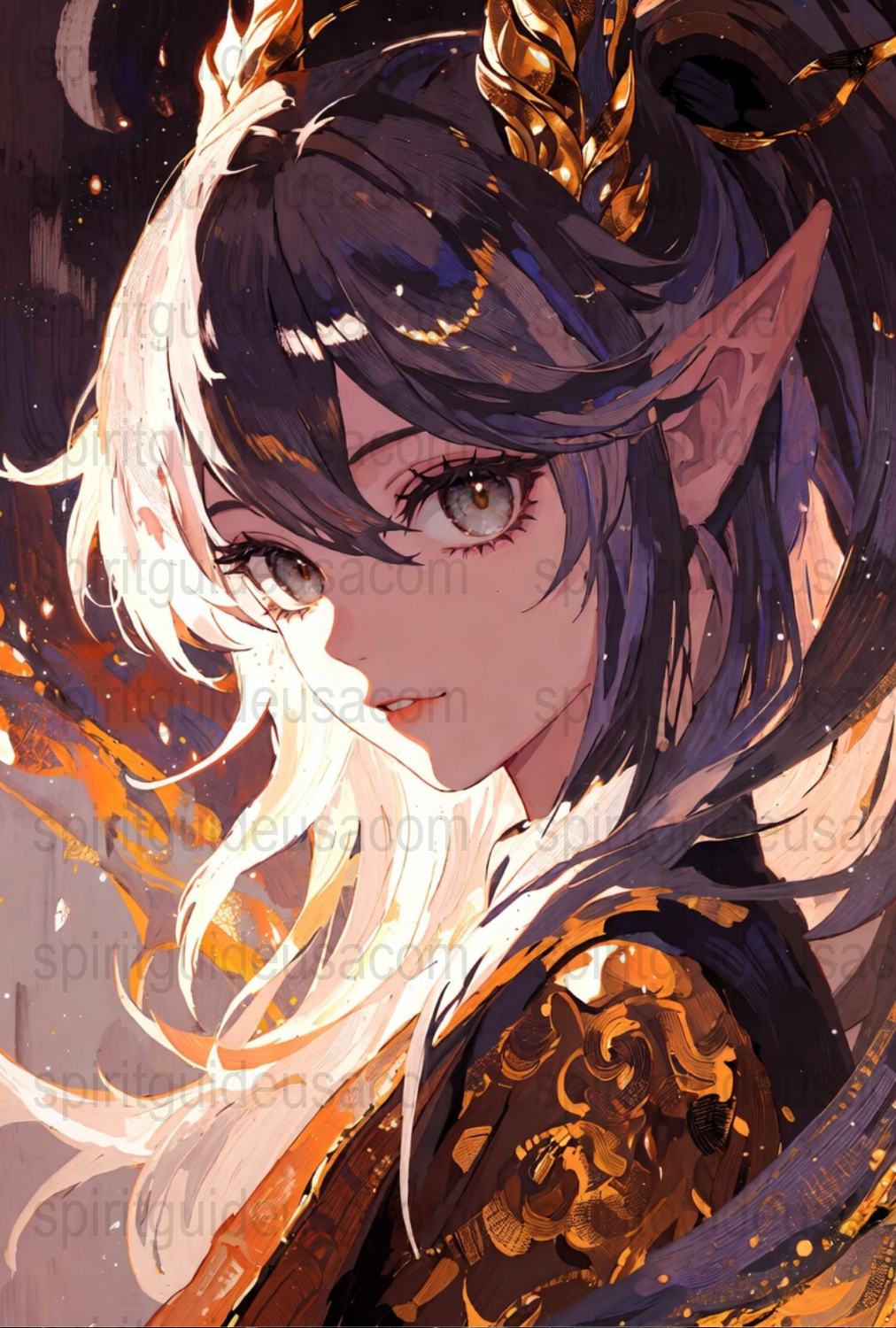 Fantasy Elf Princess Art Print, Golden Armor, Decorative Poster for Home and Office, Unique Wall Art Gift