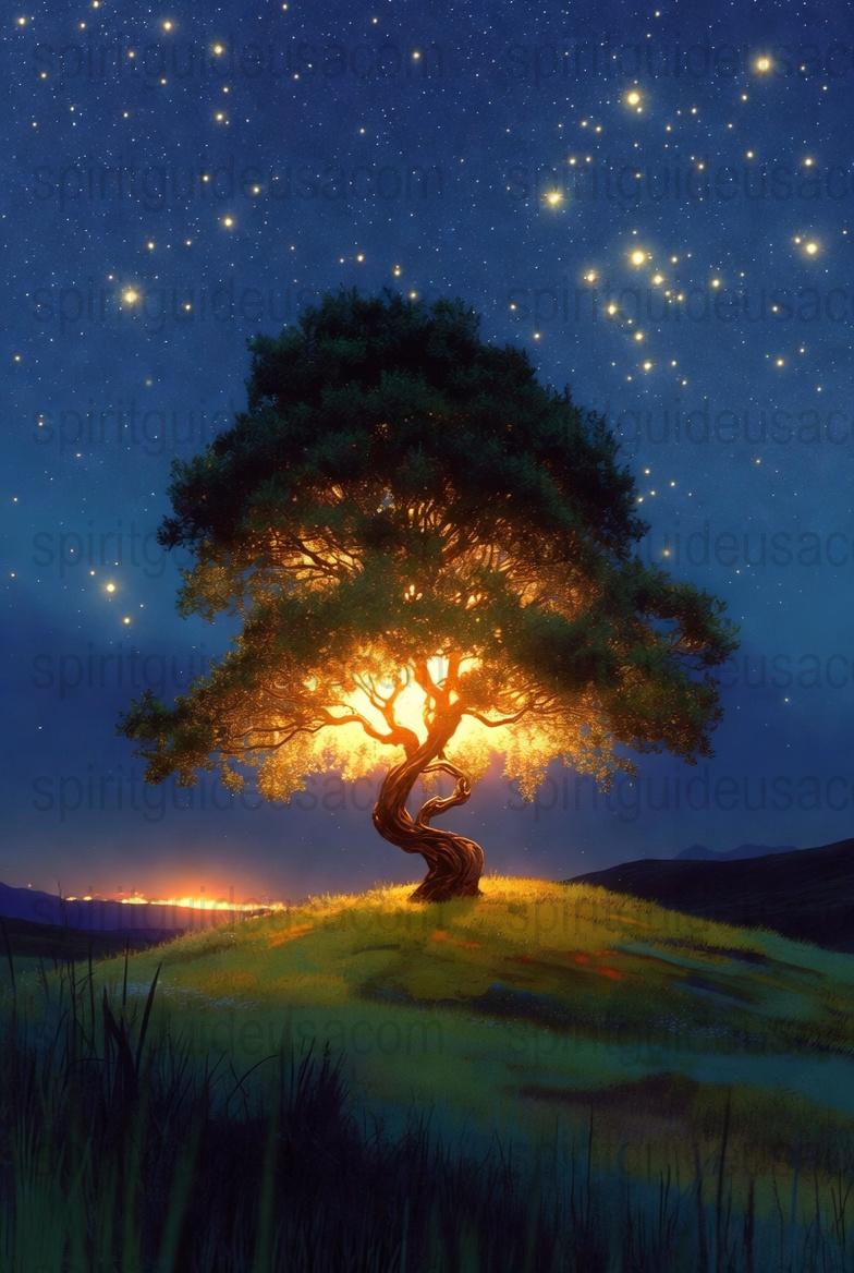 Starry Night Sky Tree Canvas Art Print, Cosmic Nature Wall Decor, Serene Landscape