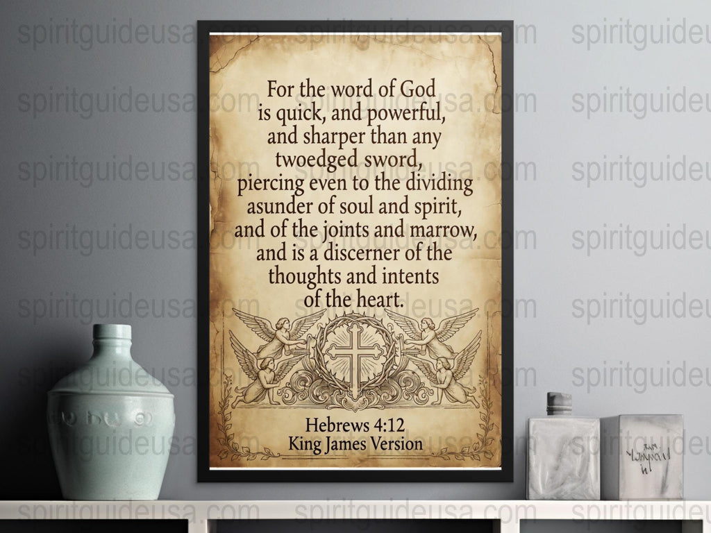 Hebrews 4:12 Bible Verse Wall Art, Vintage Scripture Poster, Christian Home Decor, Inspirational Quote Print, Religious Gift Idea
