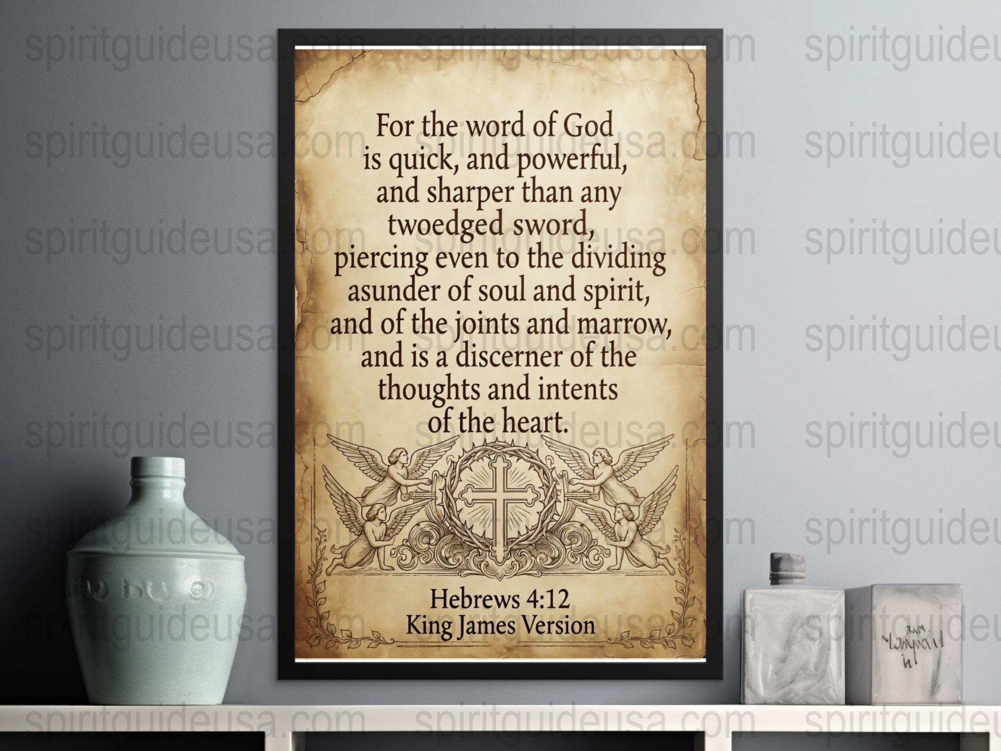 Hebrews 4:12 Bible Verse Wall Art, Vintage Scripture Poster, Christian Home Decor, Inspirational Quote Print, Religious Gift Idea